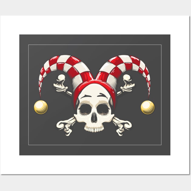 Human Skull in Clown Cap Wall Art by devaleta